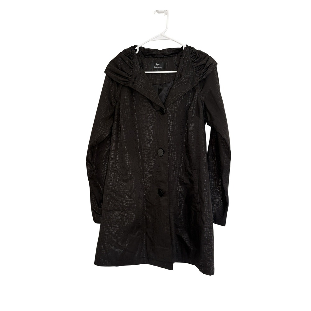 Dennis by Dennis Basso Black‎ Crocodile Embossed Hooded Trench Coat Womens XS